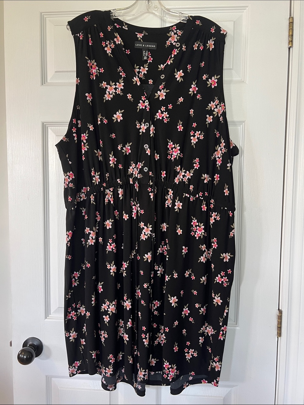 Love & Legend Black Sleeveless Midi Dress with Pink Floral Print
